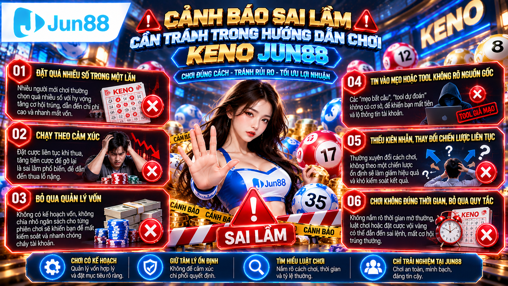 Cảnh báo sai lầm cần tránh trong hướng dẫn chơi Keno Jun88